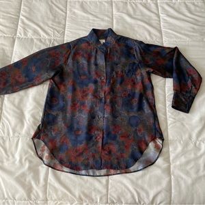 Bagutta Pure Silk Dark Floral Button Down Blouse